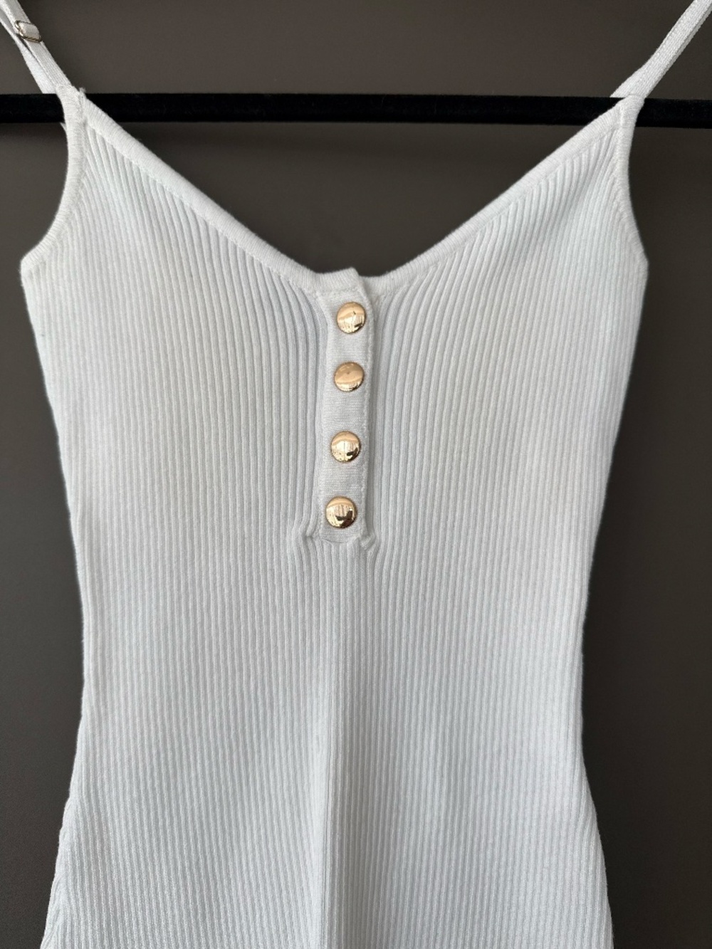 Hera Collection White Ribbed V-Neck Button Bodysuit - Picture 2 of 6